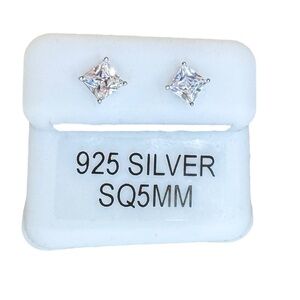 925 Silver Princess Cut Cubic Zirconia Stud Earrings
